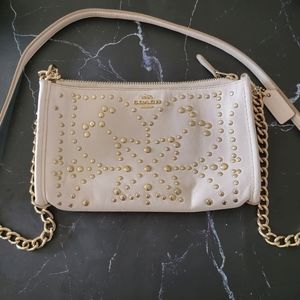 Coach Studded Cream Leather Wristlet with Gold Shoulder Chain